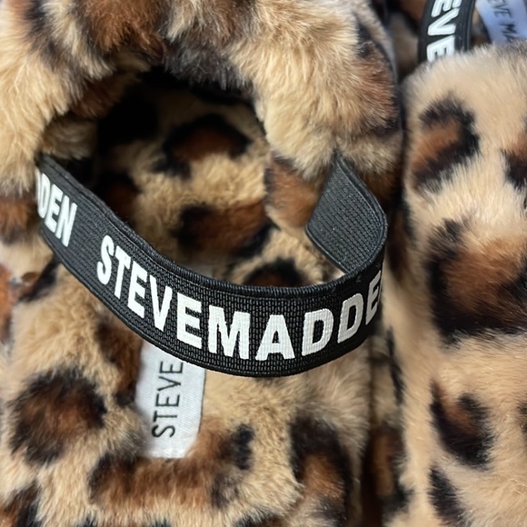 Steve Madden leopard print fur woman’s slippers small NEW brown leopard - Picture 4 of 6